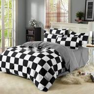 🖤 stylish nokolulu duvet cover twin size - black and white buffalo check 2 piece set: soft washed microfiber, modern buffalo plaid bedding with zipper - black logo