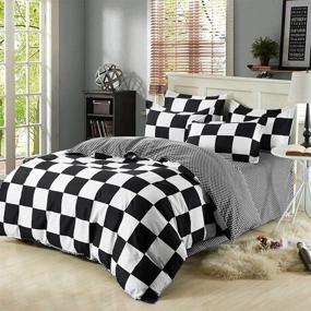 img 4 attached to 🖤 Stylish Nokolulu Duvet Cover Twin Size - Black and White Buffalo Check 2 Piece Set: Soft Washed Microfiber, Modern Buffalo Plaid Bedding with Zipper - Black