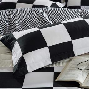 img 2 attached to 🖤 Stylish Nokolulu Duvet Cover Twin Size - Black and White Buffalo Check 2 Piece Set: Soft Washed Microfiber, Modern Buffalo Plaid Bedding with Zipper - Black