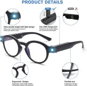 img 3 attached to 👓 OuShiun Round Eyeglasses with LED Light and Blue Light Blocking for Nighttime Reading, Anti-Eyestrain and Brightness