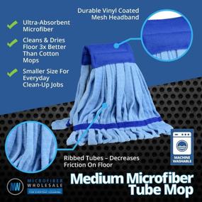 img 1 attached to Medium Microfiber Tube Mop Replacement - Commercial Wet Mop Heads, Industrial 🧹 Grade, Machine Washable, Heavy Duty, Suitable for Hardwood, Tile, Laminate, and Vinyl Floors (Blue)