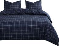 🛏️ navy grid comforter set - full size, navy blue with white geometric pattern, printed soft microfiber bedding (3pcs) by wake in cloud logo