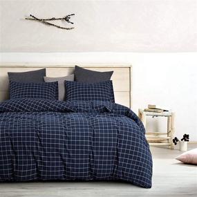 img 3 attached to 🛏️ Navy Grid Comforter Set - Full Size, Navy Blue with White Geometric Pattern, Printed Soft Microfiber Bedding (3pcs) by Wake In Cloud