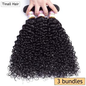 img 2 attached to 🏾 Tinall Hair Brazilian Virgin Kinky Curly 3 Bundles (14 16 18 inch) 10A 100% Unprocessed Human Hair Weave Extensions in Natural Black