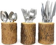 🌲 rustic wood bark silverware holder: handcrafted organizing solution for farmhouse decor & restaurant tables (3 cups) логотип