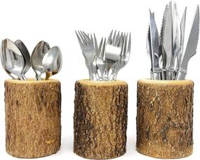 img 4 attached to 🌲 Rustic Wood Bark Silverware Holder: Handcrafted Organizing Solution for Farmhouse Decor & Restaurant Tables (3 Cups)