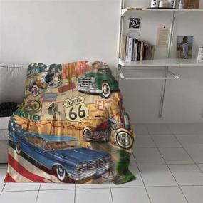 img 1 attached to Singingin Retro Car Motel Route 66 Throw Blanket: Ultra Soft Flannel Fleece Bed Blanket for All-Season Warmth in Living Room/Bedroom