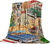 singingin retro car motel route 66 throw blanket: ultra soft flannel fleece bed blanket for all-season warmth in living room/bedroom logo