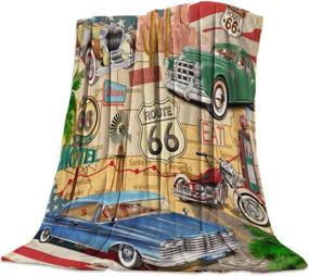 img 4 attached to Singingin Retro Car Motel Route 66 Throw Blanket: Ultra Soft Flannel Fleece Bed Blanket for All-Season Warmth in Living Room/Bedroom