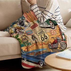 img 2 attached to Singingin Retro Car Motel Route 66 Throw Blanket: Ultra Soft Flannel Fleece Bed Blanket for All-Season Warmth in Living Room/Bedroom