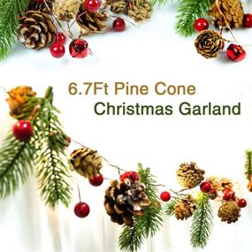 img 1 attached to 🎄 HomeKaren Christmas Garland Lights: Battery Operated, 6.7Ft String with Pine Cone, Red Berry, Jingle Bell - 20 LED for Xmas Decor - Indoor/Outdoor use