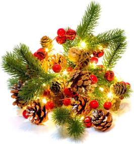 img 4 attached to 🎄 HomeKaren Christmas Garland Lights: Battery Operated, 6.7Ft String with Pine Cone, Red Berry, Jingle Bell - 20 LED for Xmas Decor - Indoor/Outdoor use