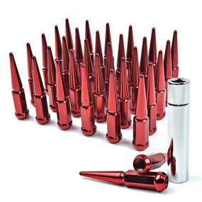 img 4 attached to 🔩 MIKKUPPA M14x1.5 Wheel Spike Lug Nuts, 32 PCS Red Spiked Lug Nuts 14mmx1.5 Heavy-Duty 4.4" Tall Acorn Lug Nut Set with 1 Socket Key Replacement for Silverado 1500 2500 3500, F-150 F-250 F-350