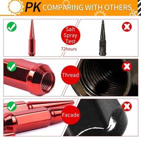 img 1 attached to 🔩 MIKKUPPA M14x1.5 Wheel Spike Lug Nuts, 32 PCS Red Spiked Lug Nuts 14mmx1.5 Heavy-Duty 4.4" Tall Acorn Lug Nut Set with 1 Socket Key Replacement for Silverado 1500 2500 3500, F-150 F-250 F-350