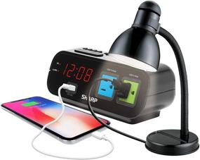 img 1 attached to ⏰ Sharp Digital Alarm Clock with Dual Power Outlets, Surge Protection, and Rapid USB Charging Port (Blue/Green)