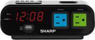 ⏰ sharp digital alarm clock with dual power outlets, surge protection, and rapid usb charging port (blue/green) logo