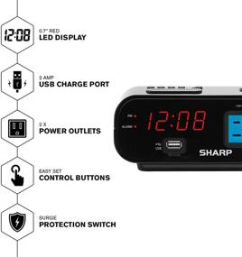 img 2 attached to ⏰ Sharp Digital Alarm Clock with Dual Power Outlets, Surge Protection, and Rapid USB Charging Port (Blue/Green)
