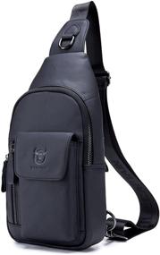 img 4 attached to BULLCAPTAIN Genuine Multi Pocket Crossbody Backpacks Backpacks