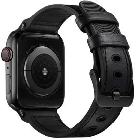 img 4 attached to 🍎 Ремешок для Apple Watch OUHENG 41 мм 40 мм 38 мм, потовлагозащитный гибридный ремешок из натуральной кожи и резины, совместим с сериями 7 6 5 4 3 2 1 SE, черный с черным адаптером 2.0.