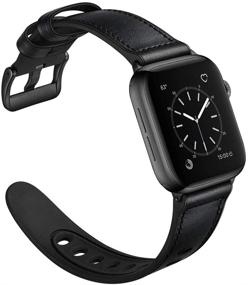 img 2 attached to 🍎 Ремешок для Apple Watch OUHENG 41 мм 40 мм 38 мм, потовлагозащитный гибридный ремешок из натуральной кожи и резины, совместим с сериями 7 6 5 4 3 2 1 SE, черный с черным адаптером 2.0.