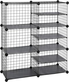 img 4 attached to SONGMICS Modular Cube Storage Unit with Divider Design, Metal Wire Organizer Cabinet, Bookcase for Closet Bedroom Kid’s Room, 32.7 L x 12.2 W x 36.6 H Inches, Black ULPI36H