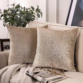 img 4 attached to 🌟 Phantoscope Pack of 2 Sparkling Velvet Decorative Throw Pillow Covers - Soft Gold Glitter - Beige, 20 x 20 inches / 50 x 50 cm - Ideal for Couch, Bed, and Chair