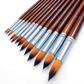 img 4 attached to 🖌️ Watercolor Paint Brushes Set - 13pcs Round Pointed Tips, Soft Anti-Shedding Nylon Hair, Long Wood Handle - Ideal for Watercolor, Acrylics, Ink, Gouache, Oil, Tempera, Paint by Numbers