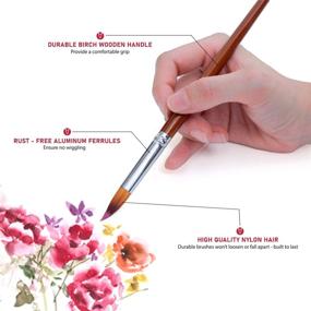 img 2 attached to 🖌️ Watercolor Paint Brushes Set - 13pcs Round Pointed Tips, Soft Anti-Shedding Nylon Hair, Long Wood Handle - Ideal for Watercolor, Acrylics, Ink, Gouache, Oil, Tempera, Paint by Numbers