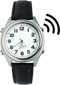 img 4 attached to 🕰️ Atomic Talking Watch: Clear & Loud Talking Wristwatch, Large Numerals, Stainless Steel with Leather Band - Announces Time & Date