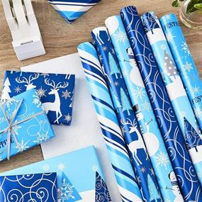 img 3 attached to 🎁 Hallmark Gift Wrap Bundle in Blue and Silver with Cut Lines on Reverse (Pack of 6, 180 sq. ft. ttl) - Ideal for Christmas, Hanukkah, Birthdays, and More