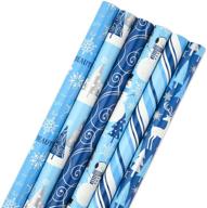 🎁 hallmark gift wrap bundle in blue and silver with cut lines on reverse (pack of 6, 180 sq. ft. ttl) - ideal for christmas, hanukkah, birthdays, and more logo