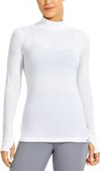 π crz yoga women's lightweight long sleeve shirts: stylish mock turtleneck workout tops with thumbholes logo