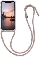 📱 kwmobile crossbody case for iphone xr - clear tpu phone cover with lanyard cord strap - transparent/dark pink/violet/yellow logo