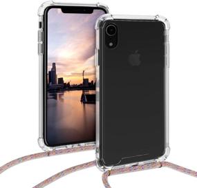 img 1 attached to 📱 kwmobile Crossbody Case for iPhone XR - Clear TPU Phone Cover with Lanyard Cord Strap - Transparent/Dark Pink/Violet/Yellow