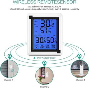 img 2 attached to ORIA Indoor Outdoor Thermometer Humidity: 3 Wireless Sensor Hygrometer 🌡️ with Touchscreen, Backlight, and Min-Max Records for Home, Office, Greenhouse Monitoring