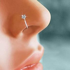 img 3 attached to 💎 KCHEX Sparkly Crystal Nose Ring - Small Thin Flower Clear Crystal Nose Ring Stud Hoop