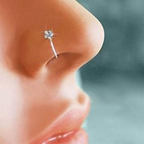 img 2 attached to 💎 KCHEX Sparkly Crystal Nose Ring - Small Thin Flower Clear Crystal Nose Ring Stud Hoop