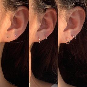 img 1 attached to 👂 Sleek 2mm Sterling Silver Minimalist Half Hoop Earrings: Black Huggie Cuff Cartilage Tragus Piercing Nose Rings Studs for Women Girls Men