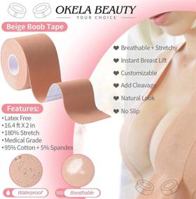 img 3 attached to 🌺 Okela Nude Breast Lift Tape - Sweat-Proof Body Tape for All Breast Sizes, Instant Boobytape Lift, Fashion Kinesiology Tape with Reusable Lace Breast Cover