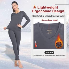 img 3 attached to Subuteay Women's V-Neck Thermal Underwear Long Johns Sets 👚 with Fleece Lined Top & Leggings - Ultra Soft and Warm