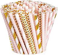 party perfect: 200-pack biodegradable pink & gold paper drinking straws – multi-pattern fun logo