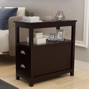 img 2 attached to Narrow Rustic End Table with 2 Drawers and 1 Open Shelf - Perfect for Small Spaces!