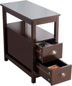 img 1 attached to Narrow Rustic End Table with 2 Drawers and 1 Open Shelf - Perfect for Small Spaces!