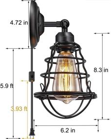 img 3 attached to Enhance Your Space with 2 Pack Industrial Plug in Wall Sconces, Vintage Wire Cage Design, Adjustable Cord - Ideal for Bedroom, Porch, Bathroom