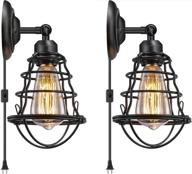 enhance your space with 2 pack industrial plug in wall sconces, vintage wire cage design, adjustable cord - ideal for bedroom, porch, bathroom logo