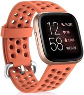 браслеты cavn sport совместимые с fitbit versa 2/versa/versa lite 🍊 - мягкий водонепроницаемый дышащий силиконовый ремешок для замены умных часов, оранжевый, размер s (5,1-7,9 дюймов) логотип