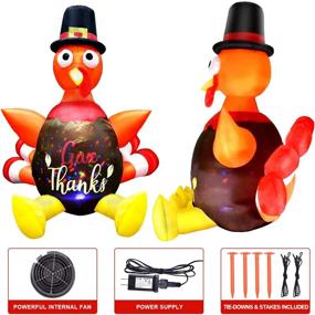 img 3 attached to GEJRIO 5FT Christmas Inflatable Turkey with Pilgrim Hat, Built-in Rotating LED Colorful Lights, Autumn Decor for Outdoor and Indoor, Lighted Holiday Yard Lawn Decoration