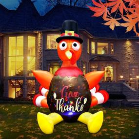 img 4 attached to GEJRIO 5FT Christmas Inflatable Turkey with Pilgrim Hat, Built-in Rotating LED Colorful Lights, Autumn Decor for Outdoor and Indoor, Lighted Holiday Yard Lawn Decoration