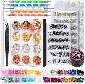 img 4 attached to Trendy Nail Rhinestones and Glue Kit: Teenitor Nail Rhinestone Set with Art Diamonds, Glue, Foil Flakes, and Sequins for Stunning Crystal Nails