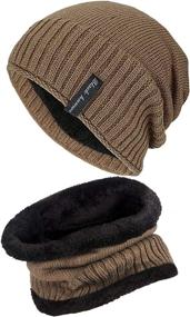 img 4 attached to Cozy 2 PCS Winter Beanie Hat and Scarf Set: Warm, Fleece Lined Men's Slouchy Skull Cap & Neck Warmer